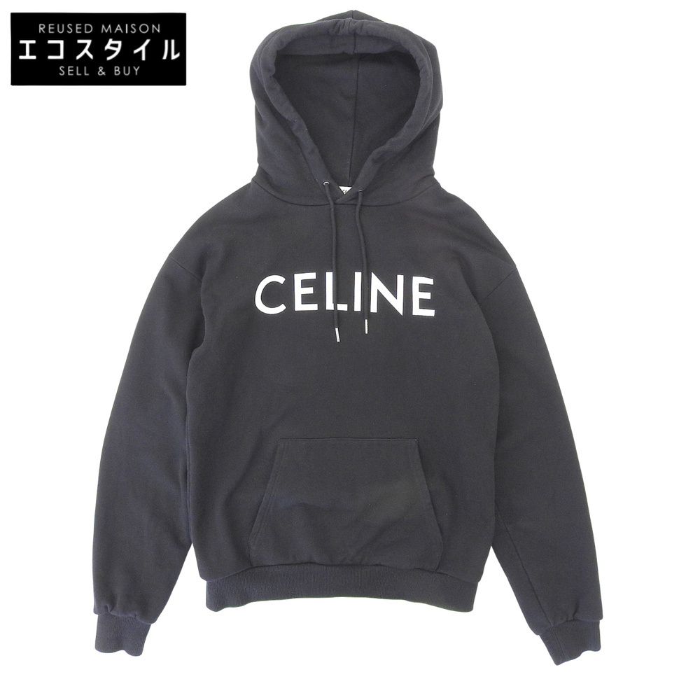 CELINE セリーヌ コットン ロゴプルオーバー パーカ トップス メンズ 黒 ブラック XS 2Y321670Q XS