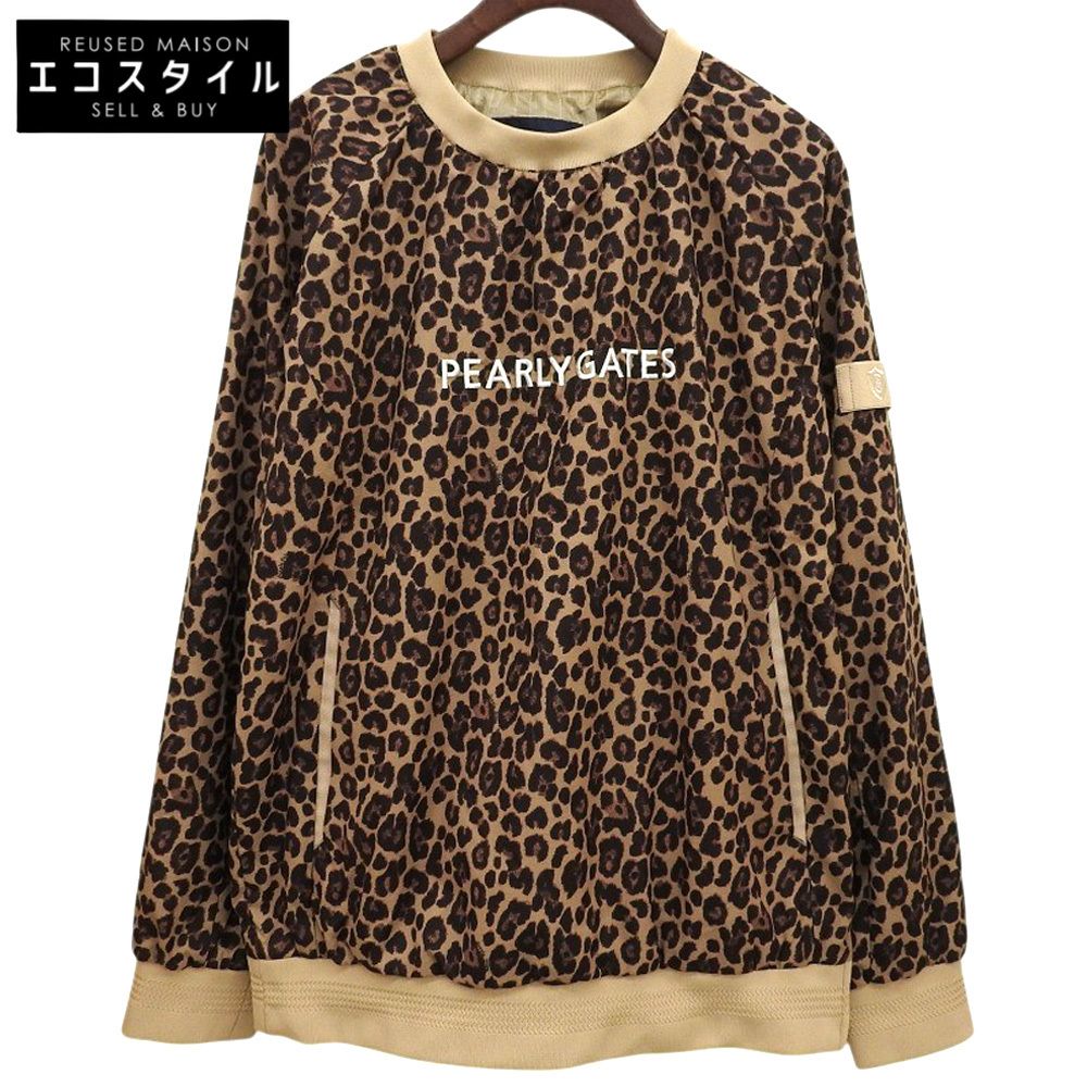 パーリーゲイツ レオパード柄 クルーネック ストレッチ長袖プルオーバー レディース ベージュ ブラウン 2 055 2221010