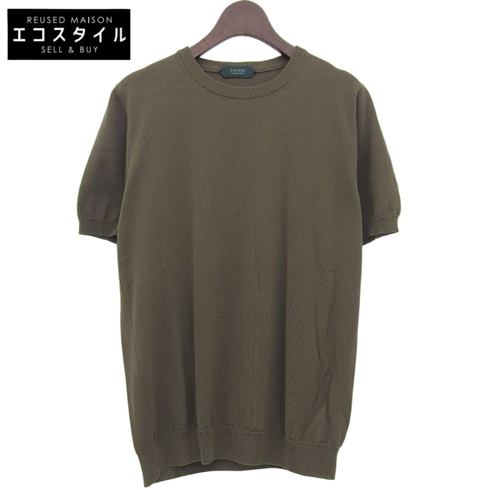 ZANONE ザノーネ コットン クルーネック ショートスリーブ リブニットソー トップス メンズ カーキ 48 812109 ZY318 48
