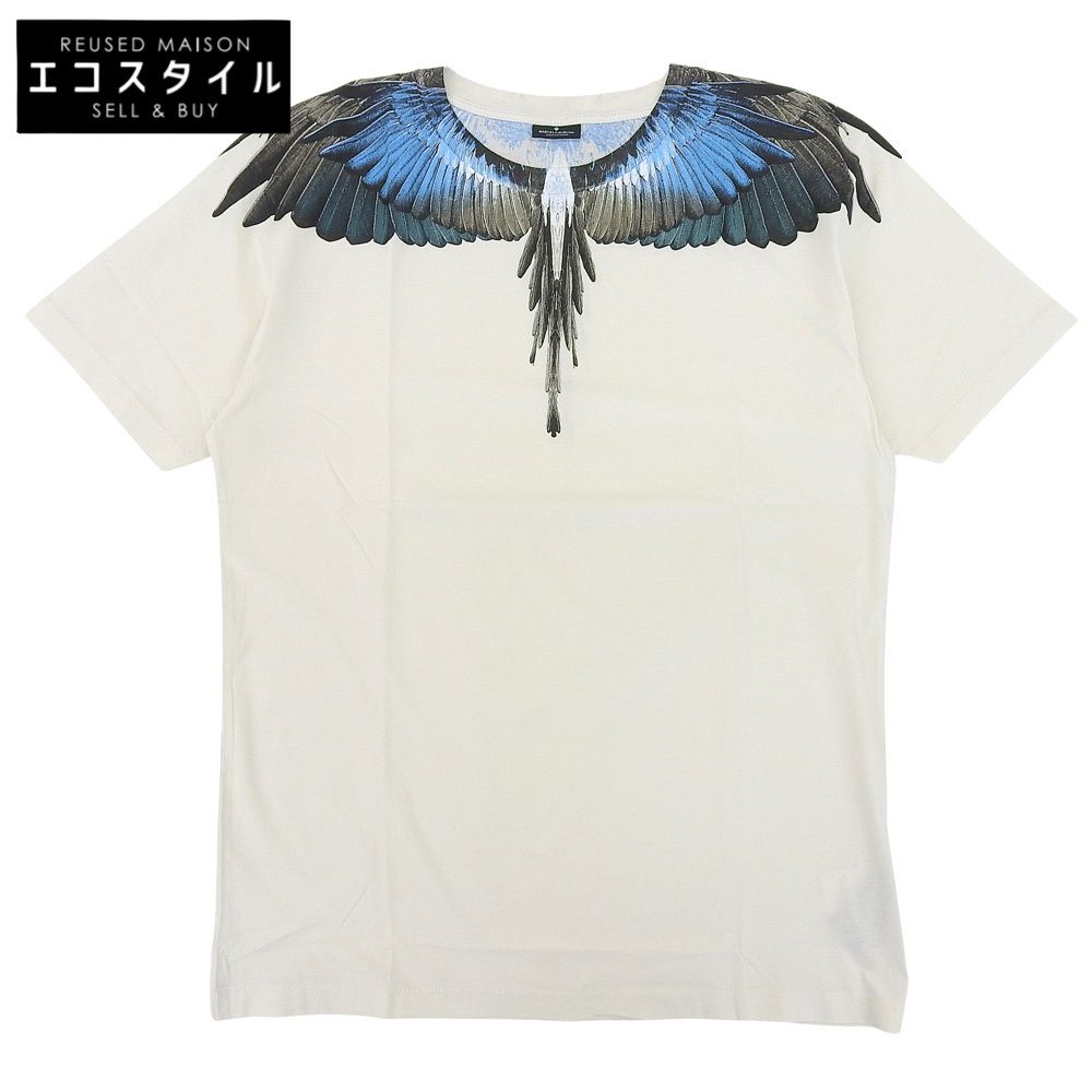 Marcelo Burlon マルセロバーロン ウィングプリント 半袖Tシャツ トップス メンズ オフホワイト ブルー L L