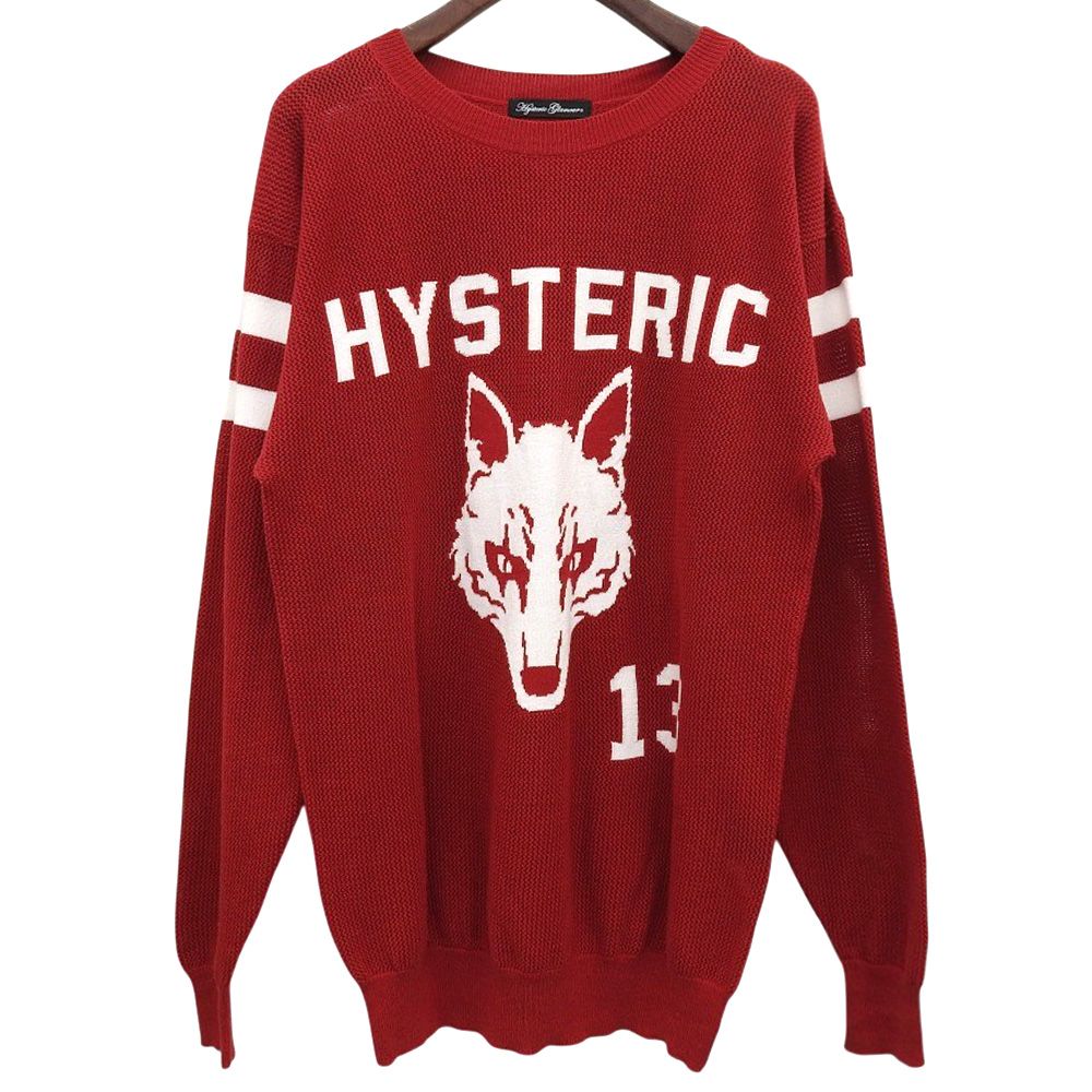 HYSTERIC GLAMOUR ヒステリックグラマー WOLF 編込 メッシュ プルオーバー トップス レディース レッド 01183NS06