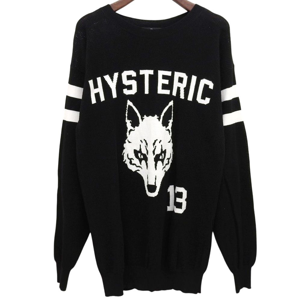 HYSTERIC GLAMOUR ヒステリックグラマー WOLF 編込 メッシュ プルオーバー トップス レディース ブラック 01183NS06