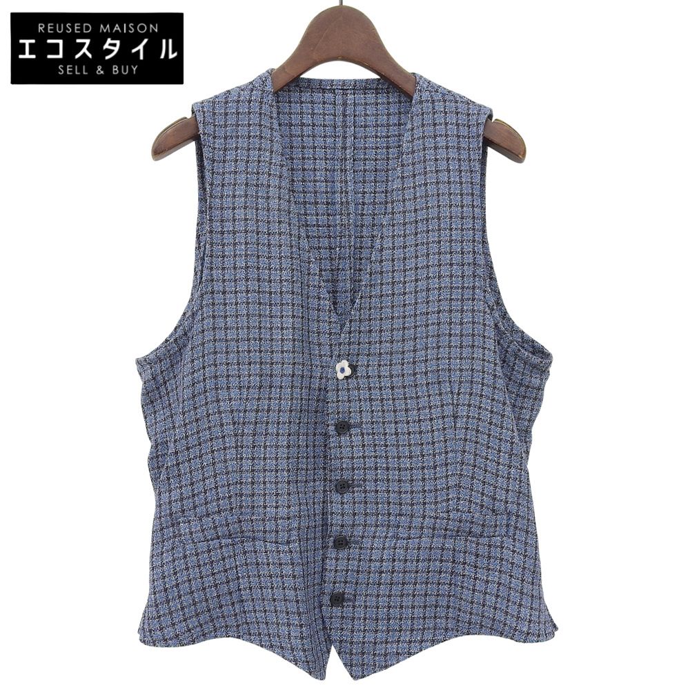 LARDINI ラルディーニ ウール×リネン ブートニエール付き ベスト メンズ ブルー×ネイビー 46 I-77041 46