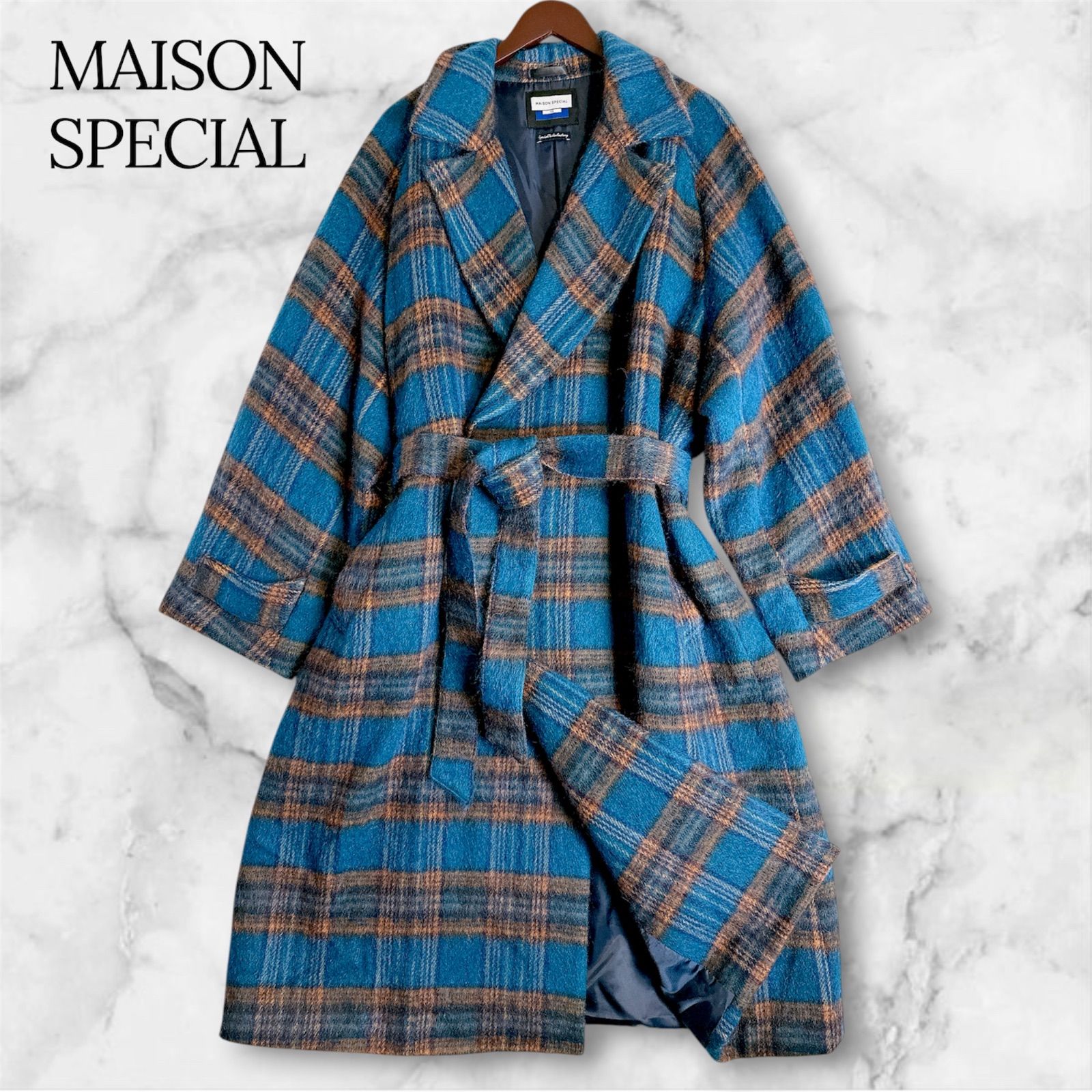 MAISON SPECIAL（メゾンスペシャル）ウールモヘア混　チェックコート MAISON SPECIAL メゾンスペシャル モヘヤ混 ウールチェック柄ロング