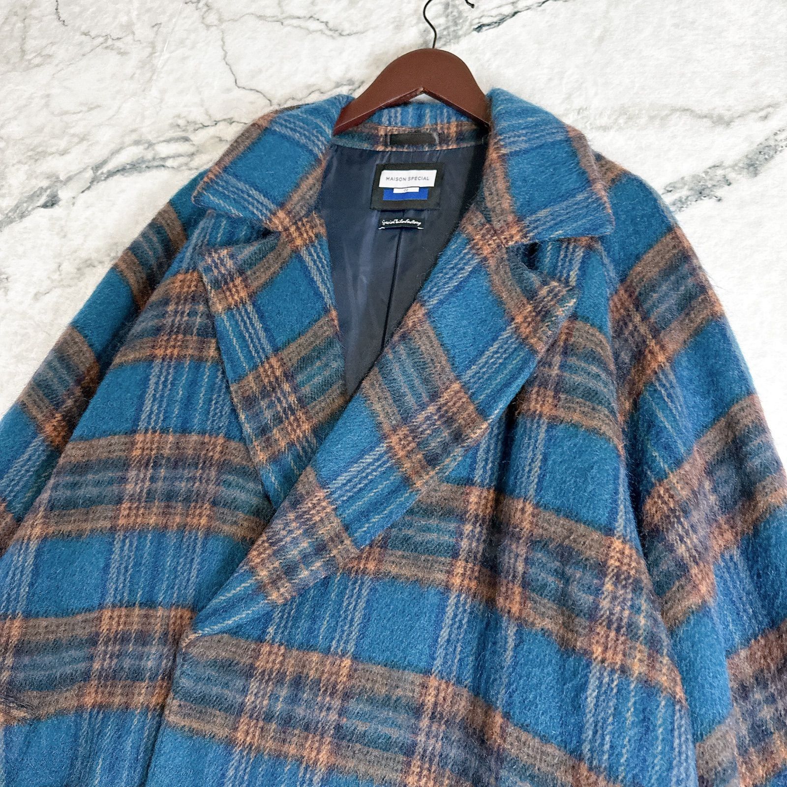 MAISON SPECIAL（メゾンスペシャル）ウールモヘア混　チェックコート MAISON SPECIAL メゾンスペシャル モヘヤ混 ウールチェック柄ロング