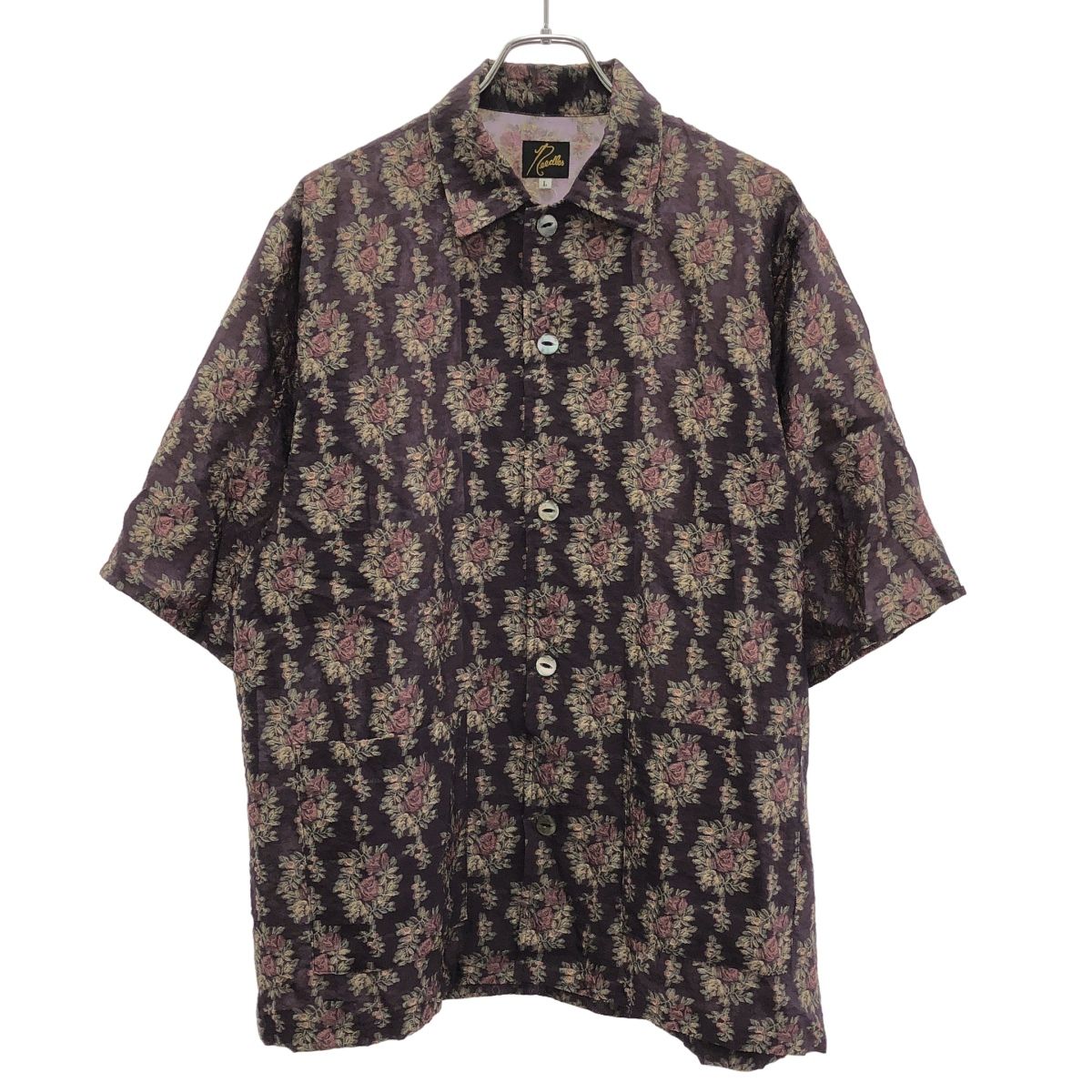 Needles ニードルズ 25AW Cabana Shirt-Floral Cut Jacquard フローラルジャガードショートスリーブシャツ RW278 パープル L