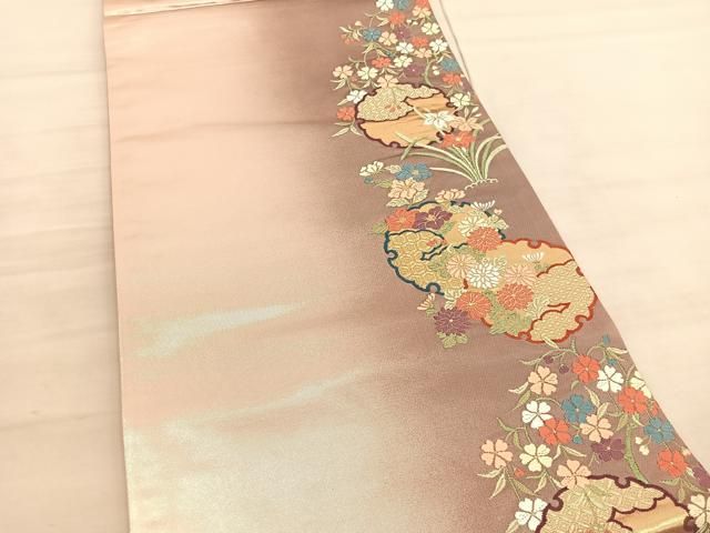 平和屋着物◎六通柄袋帯 唐織 雪輪菊椿水仙文 金糸 引箔 正絹 逸品 未