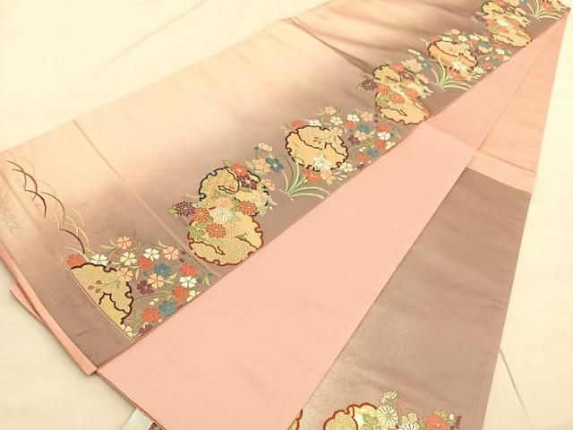 平和屋着物◎六通柄袋帯 唐織 雪輪菊椿水仙文 金糸 引箔 正絹 逸品 未