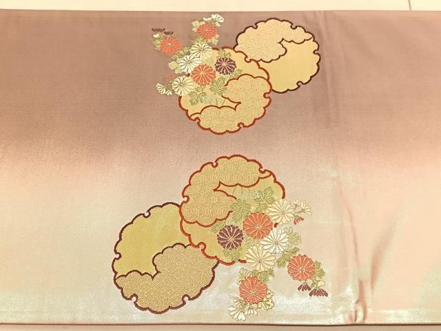 平和屋着物◎六通柄袋帯 唐織 雪輪菊椿水仙文 金糸 引箔 正絹 逸品 未