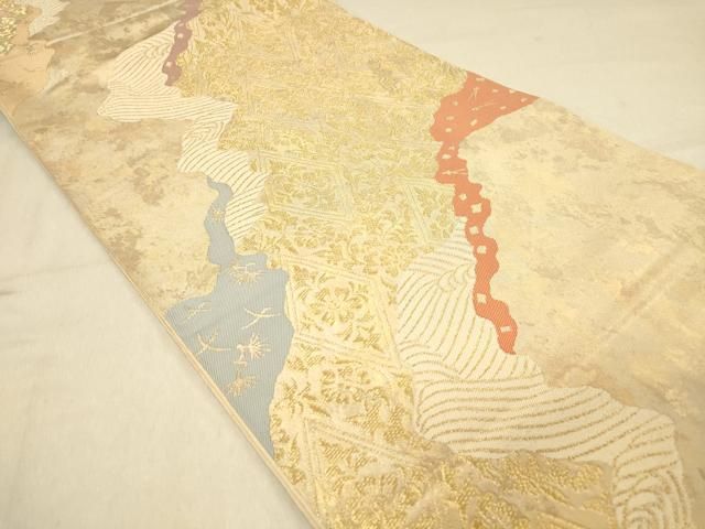 平和屋着物◎全通柄 本袋帯 道長花菱文 金糸 引箔 正絹 逸品