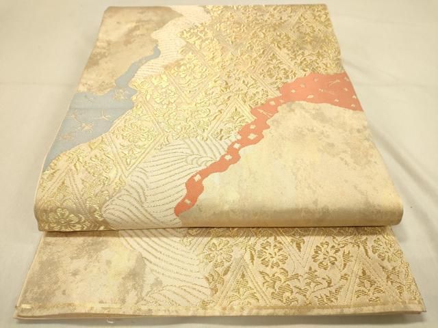 平和屋着物◎全通柄 本袋帯 道長花菱文 金糸 引箔 正絹 逸品