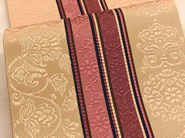平和屋着物◎本場筑前博多織 半幅帯 花唐草文正絹 逸品 BAAV5204hv