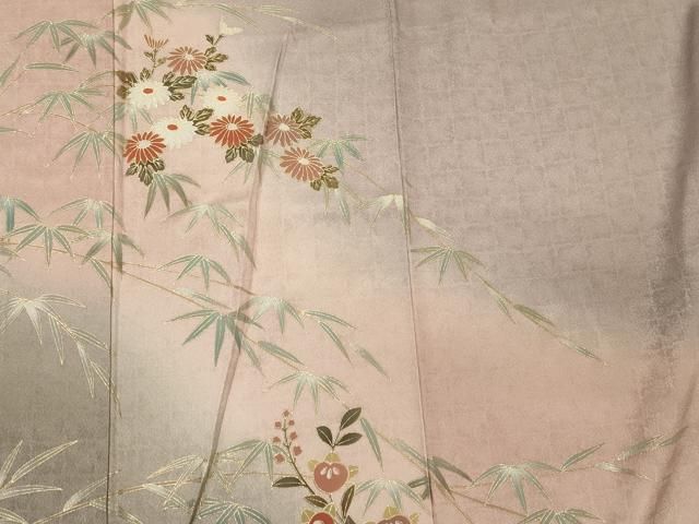 平和屋着物□訪問着 笹の葉草花文 暈し染め 金彩 正絹 逸品 未使用