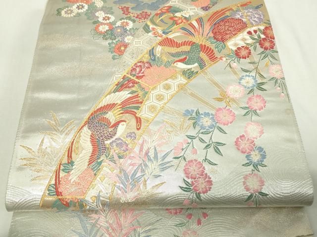 平和屋着物◎西陣 六通柄袋帯 唐織 源氏車日和 金銀糸 証紙付き 正絹