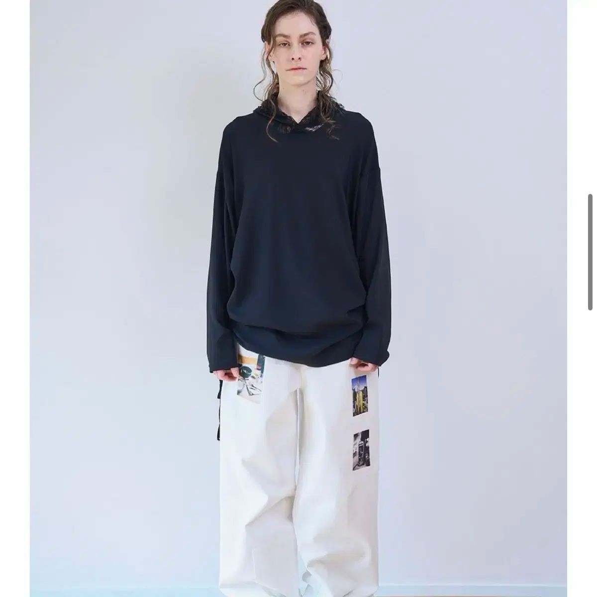 seen レース スカーフ ネック ロング スリーブ ブラック