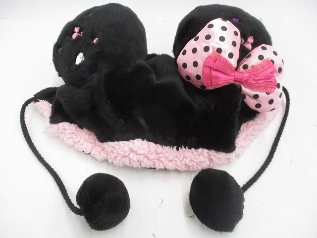 品 ディズニー ミニー ファンキャップ 黒 ブラック ドットリボン