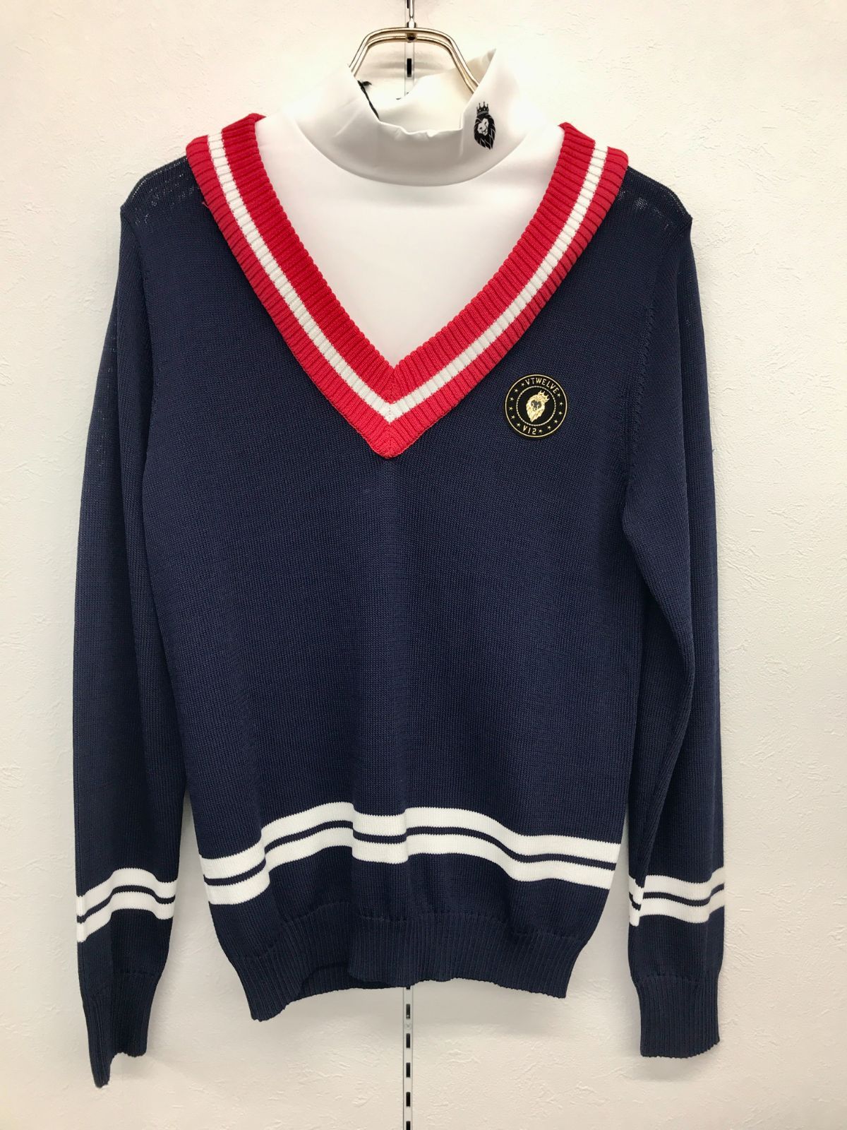 V 12 長袖ニット レディース ネイビー