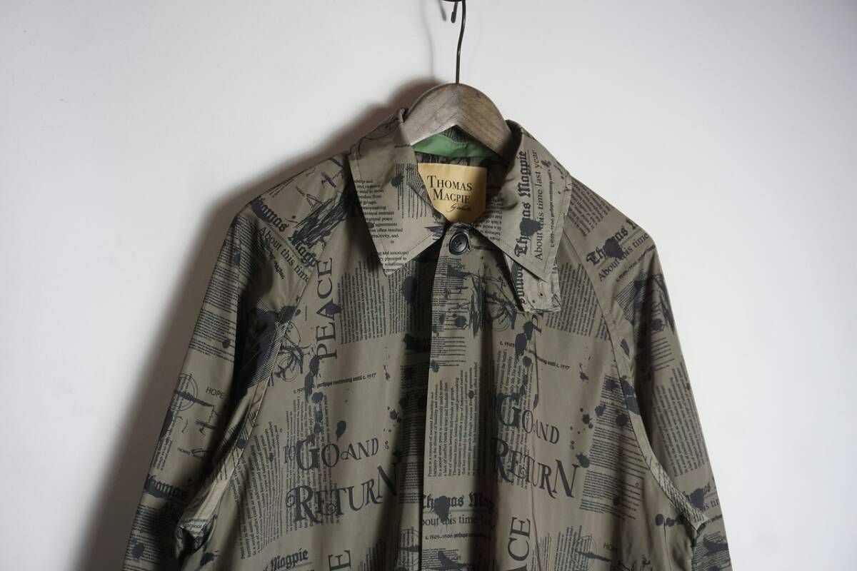【極美品】トーマスマグパイ　ロングコート　ステンカラーコート　総柄　カーキ 極美品】トーマスマグパイ ロングコート ステンカラーコート 総柄