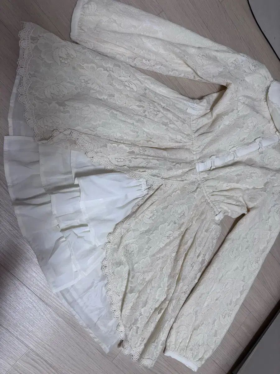  リズリサ LIZ LISA ティアード - リボン バイ 花柄 レース ONE PIECE 長袖 七分袖 ミニワンピース