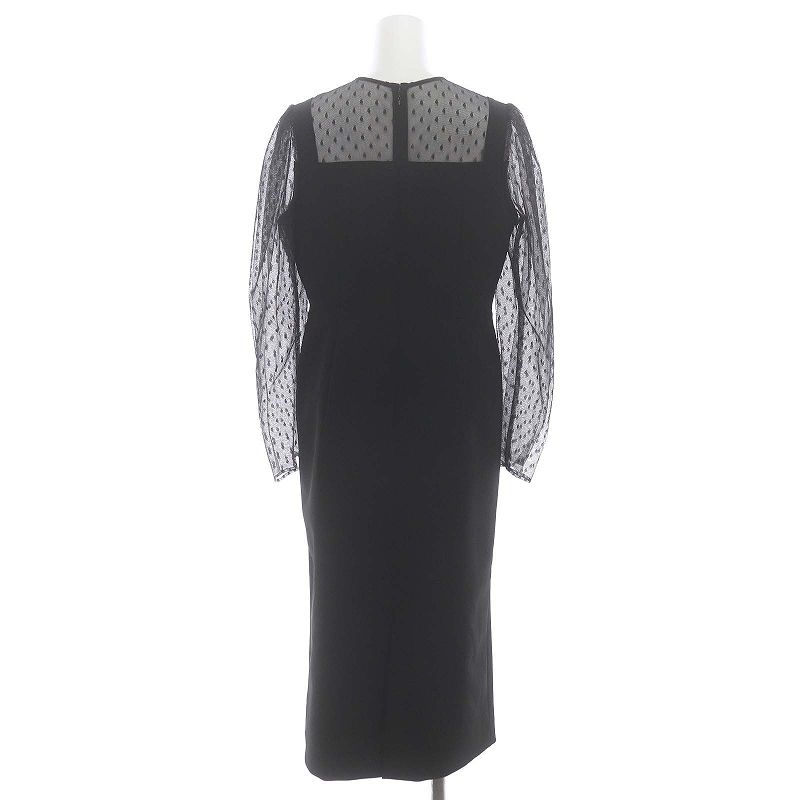 アナイ ANAYI 24SS ドットチュールレイヤードコクーンワンピース ドレス ロング 長袖 38 黒 ブラック HS OS SH