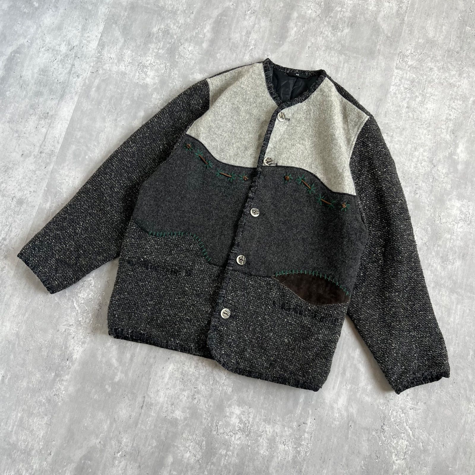 80s WORLD OF FASHION MAN S ヴィンテージ ミックスウール × ポリエステル ノー ジャケット スウェード切替