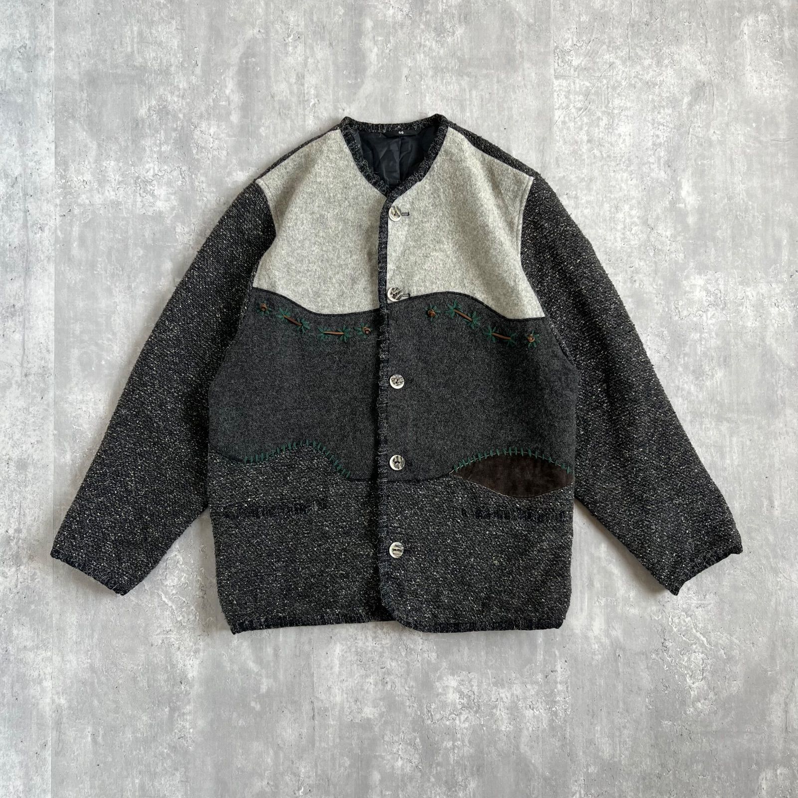 80s WORLD OF FASHION MAN S ヴィンテージ ミックスウール × ポリエステル ノー ジャケット スウェード切替