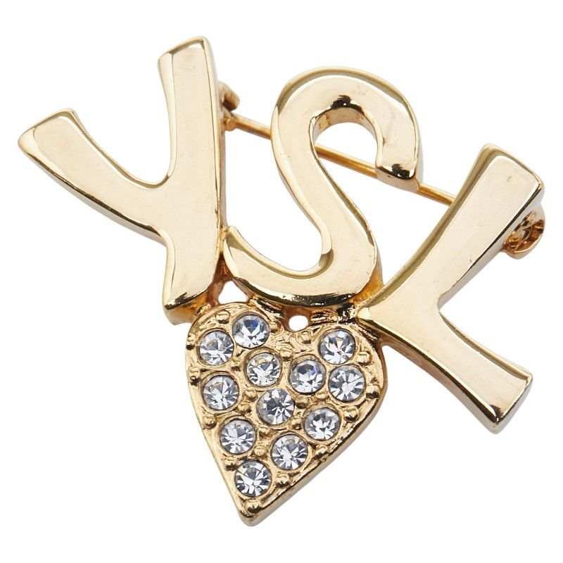 サンローラン ロゴ ハート ゴールド メッキ ラインストーン レディース SAINT LAURENT 1-0239200