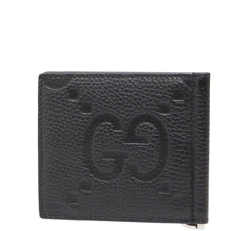 グッチ ジャンボGG 二つ折り財布 マネークリップ 739477 ブラック レザー レディース GUCCI 1-0240091