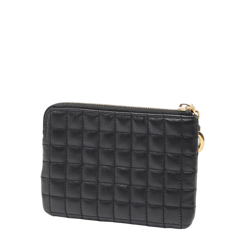 セリーヌ ケース キルティングCチャーム 正規品 美品 グレー セリーヌ Cチャーム キルティング コインケース カードケース ブラック