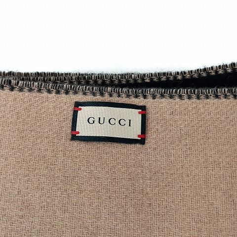 グッチ GUCCI ロゴ インターロッキングG ウール スカーフ マフラー 黒 ベージュ AA