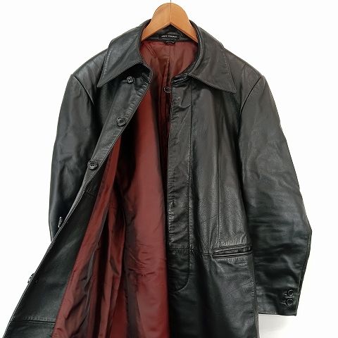 MEN'S TENORAS メンズティノラス レザーコート 牛革 比翼ボタン M ティノラス MEN'S TENORAS 牛革 カウ レザー コート F 黒 ブラック