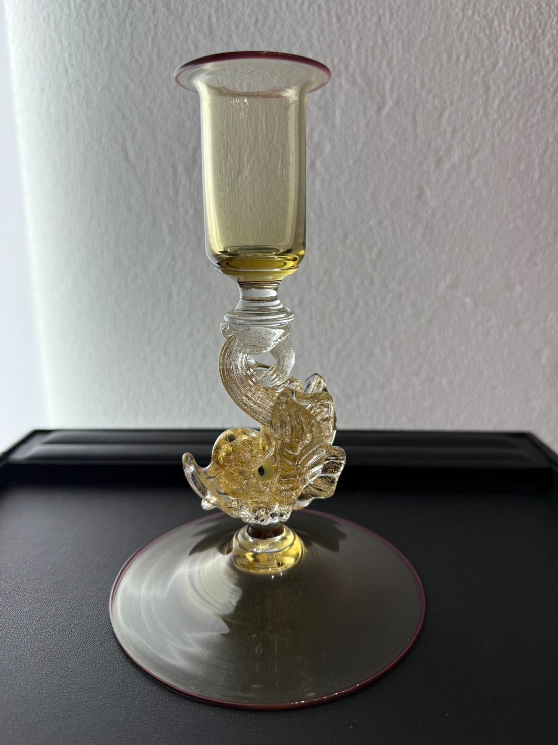 イタリア製 MURANO ムラーノ ヴェネチアングラス キャンドルスタンド イルカ