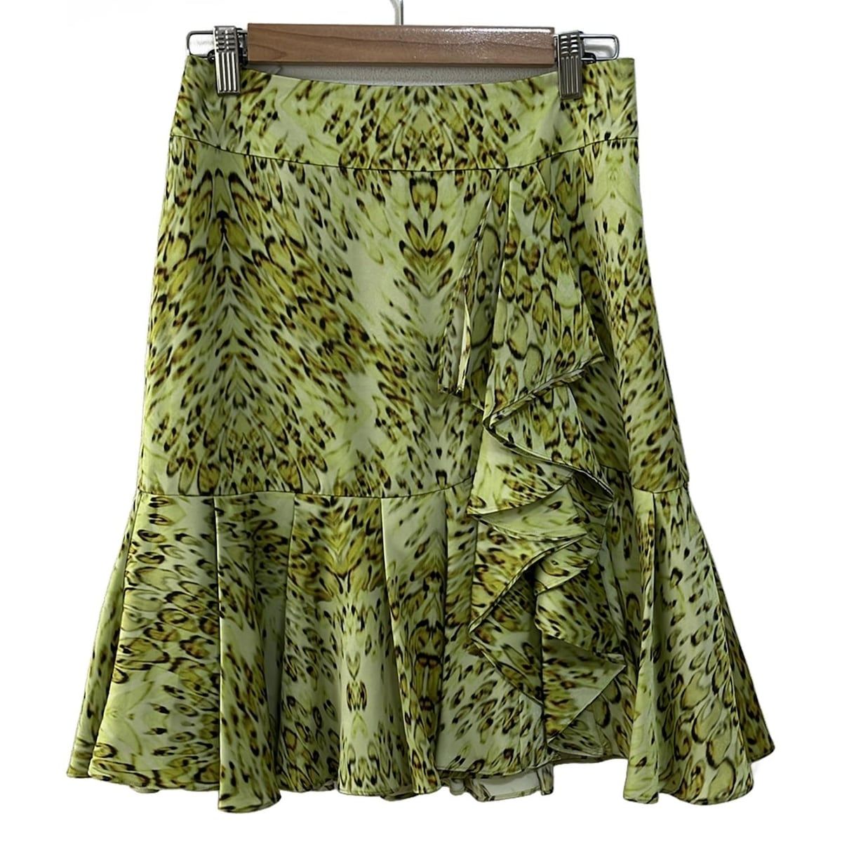 EPOCA エポカ スカート サイズ40 M レディース ライトグリーン イエローグリーン ダークブラウン ひざ丈 フリル