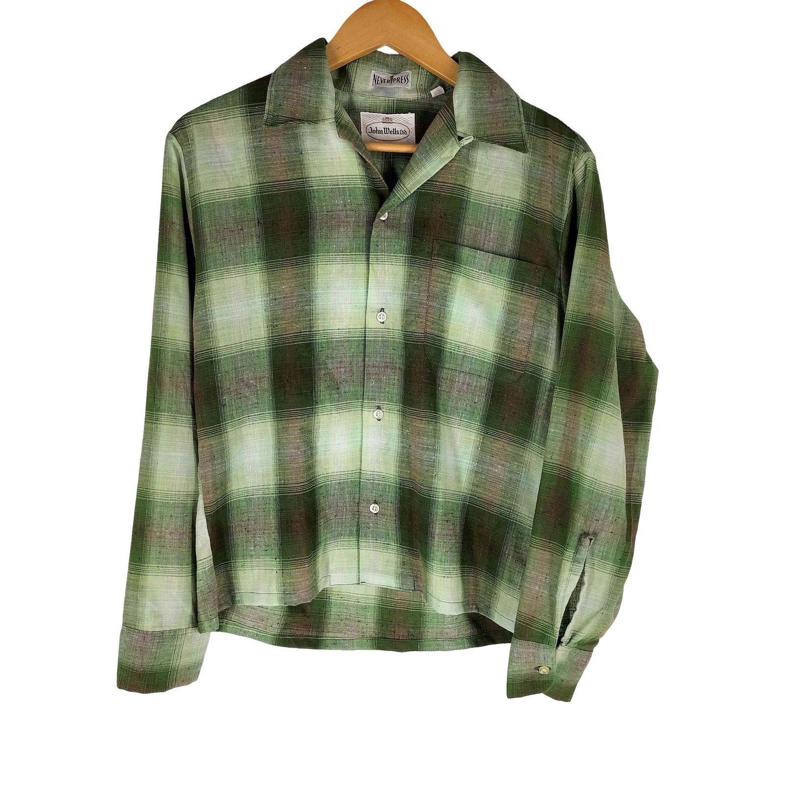 ユーズドフルギ 古着 60S John WElls Ltd NEVER PRESS オンブレチェック ボックスシルエット 開襟 オープン シャツ メンズ import S