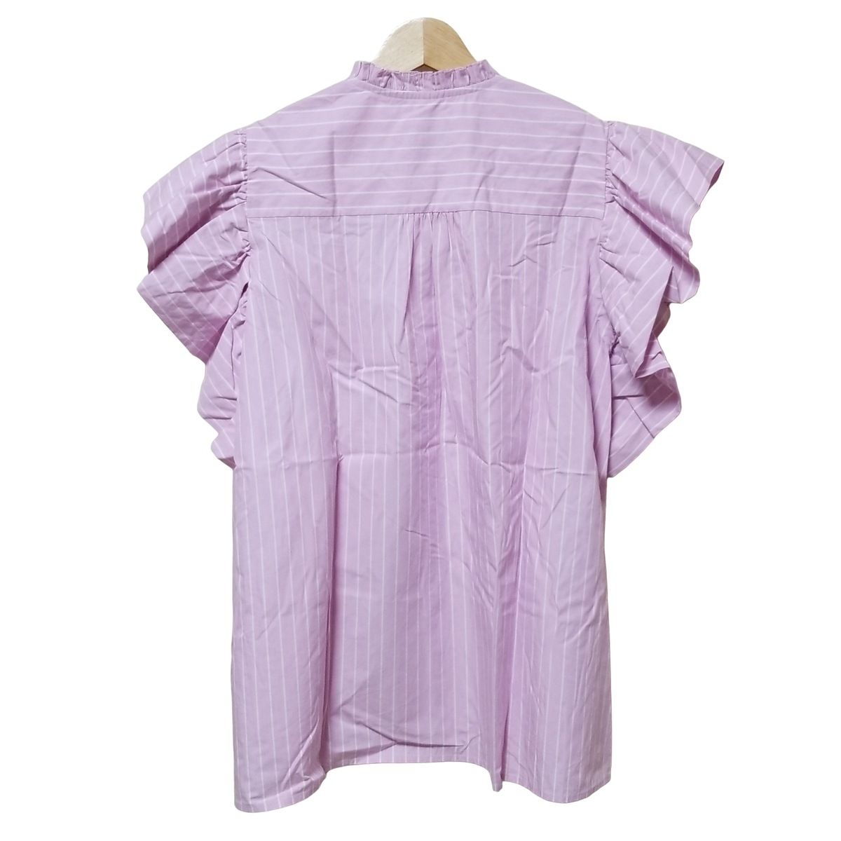 Drawer ドゥロワー 半袖シャツブラウス サイズ36 S レディース - 白×ピンク ストライプ フリル