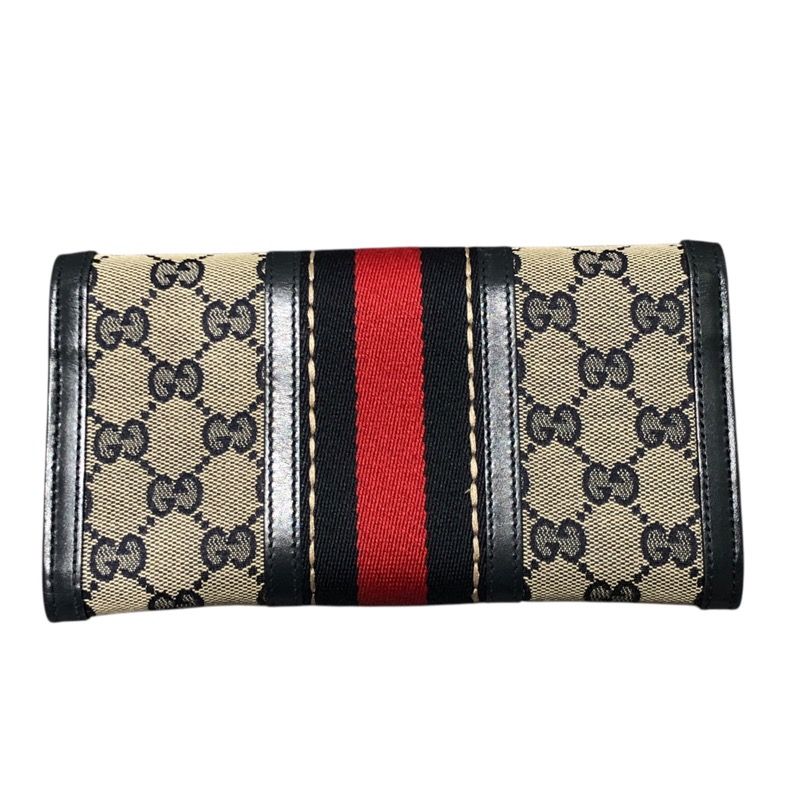 グッチ GUCCI シェリーライン ウェビングビー長財布 409440 ネイビー GGキャンバス レザー レディース 長財布