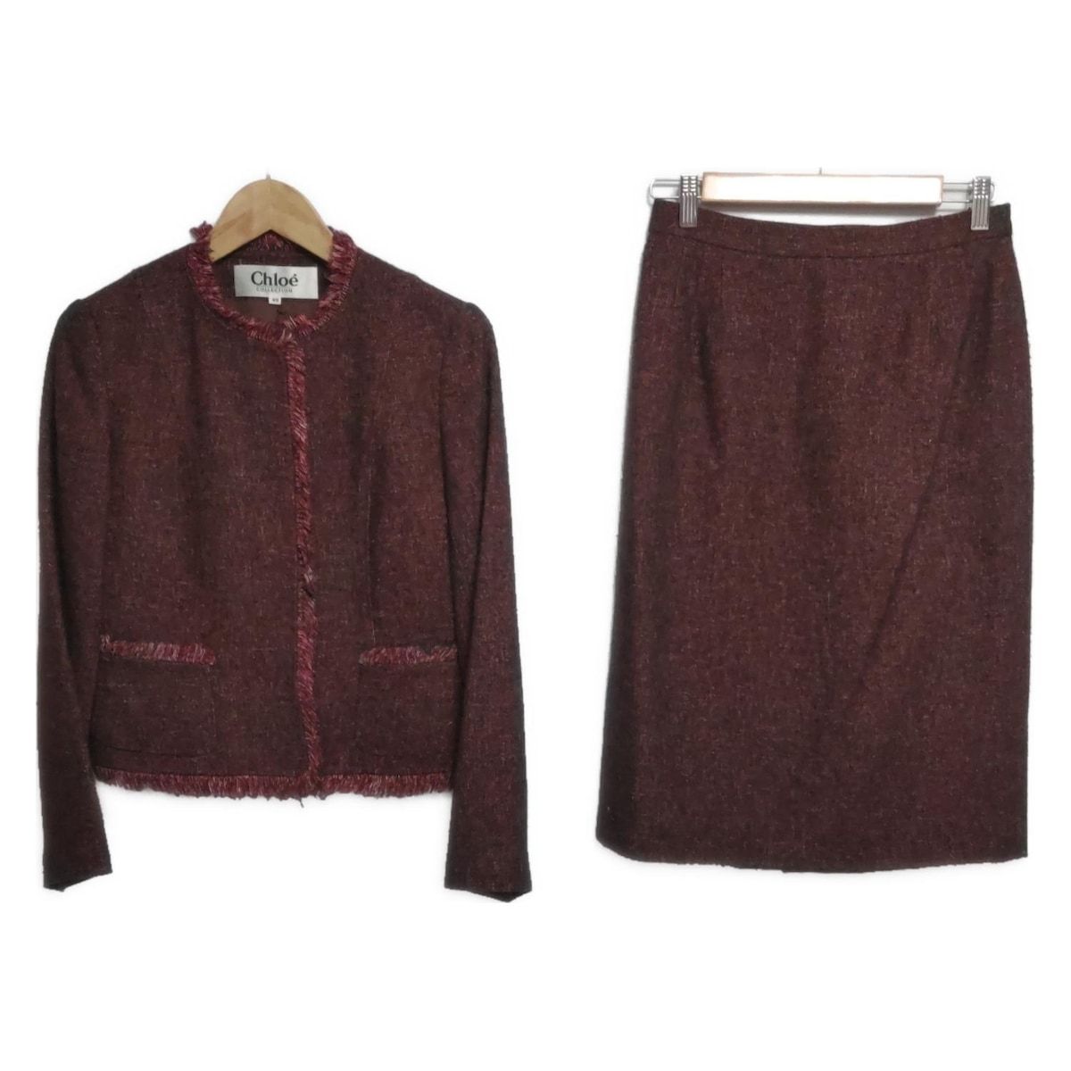 Chloe クロエ スカートスーツ レディース ダークブラウン レッド 白