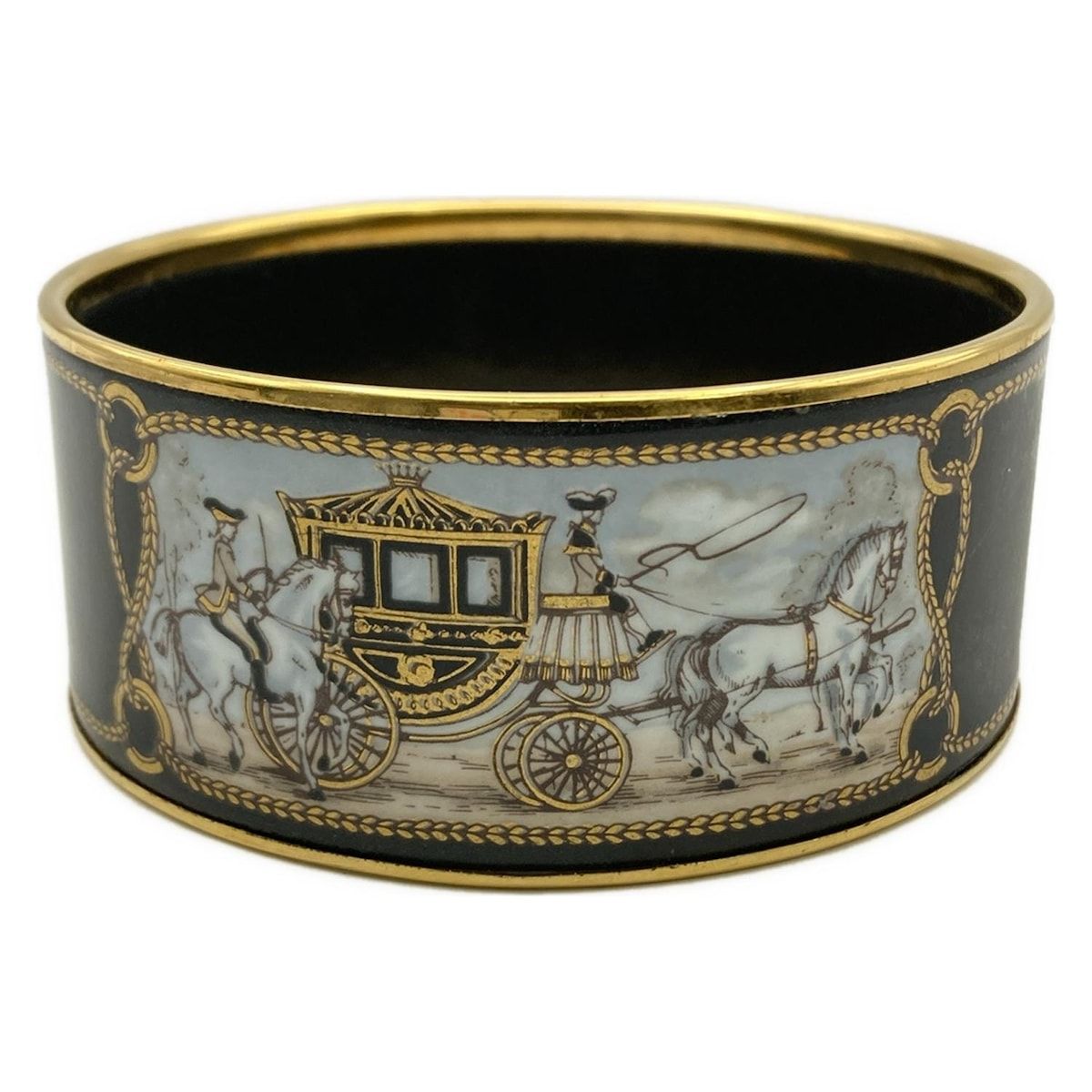 HERMES エルメス バングル エマイユ 黒×ゴールド×マルチ