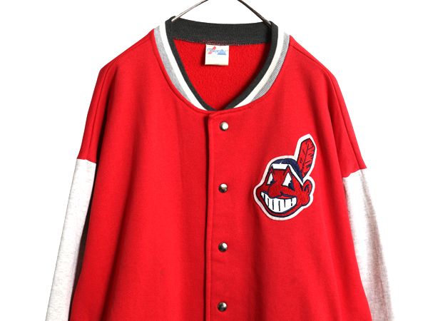 90s インディアンズ スウェット スタジャン メンズ XXL MLB メジャーリーグ マジェスティック トレーナー 大きいサイズ