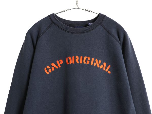 00s ギャップ スウェット レディース XXL メンズ L 程 古着 トレーナー 裏起毛 ショート丈 短丈 大きいサイズ ロゴ刺繍 ネイビー