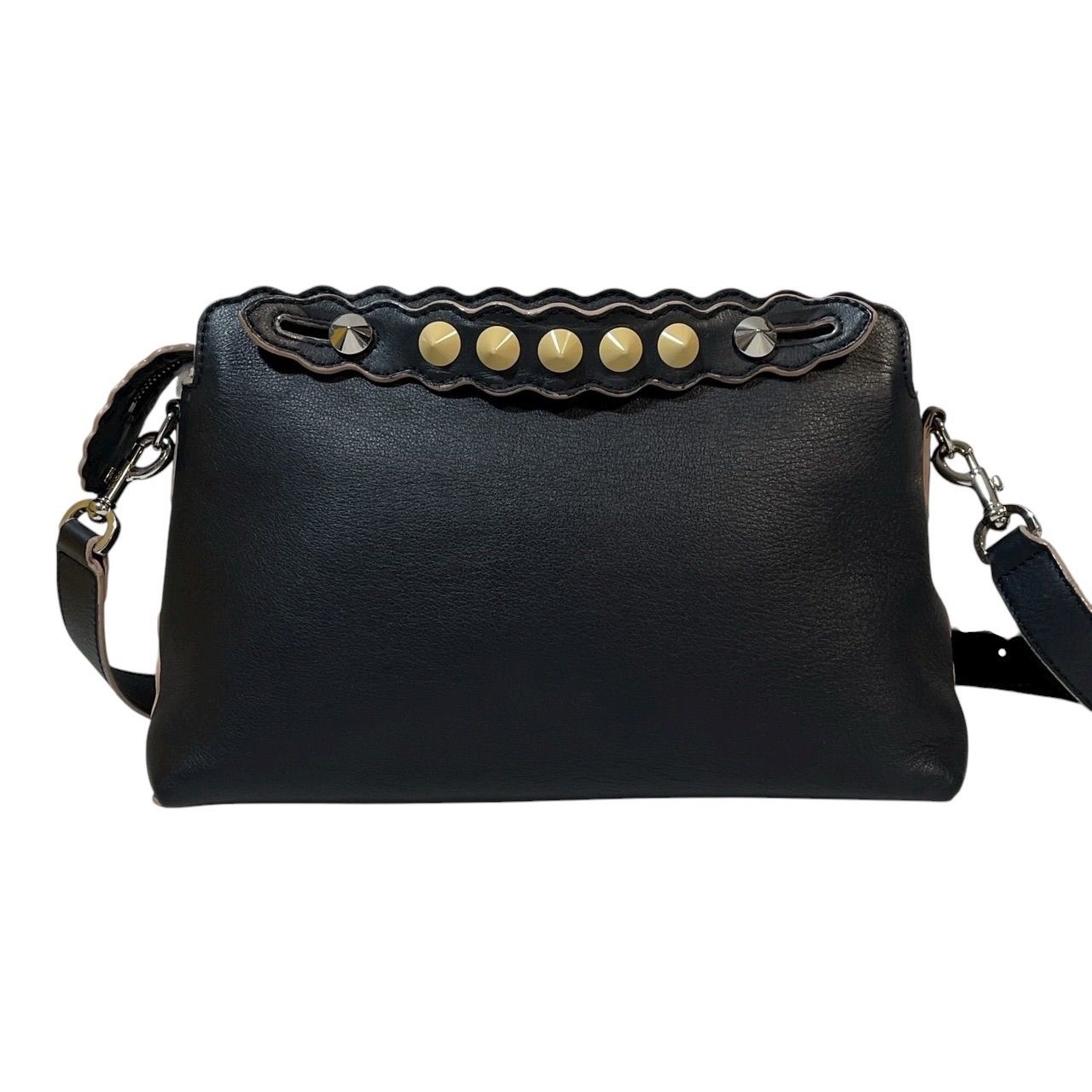 価格交渉 質問大 フェンディ FENDI バイザウェイ ミディアム ２way ショルダーバッグ ハンドバッグ スタッズ ブラック 黒 斜め掛け 5188