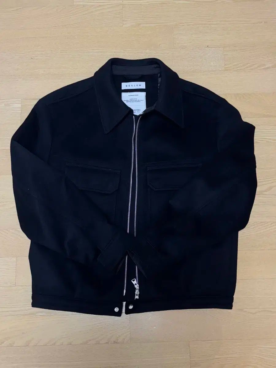 ビースロー カシミア ミリタリー ジップアップ ジャケット ネイビー L