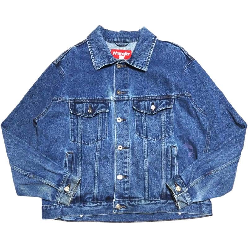 WRANGLER denim jacket ヴィンテージ ラングラー デニムジャケット XL インディゴ ダメージ ペイント古着