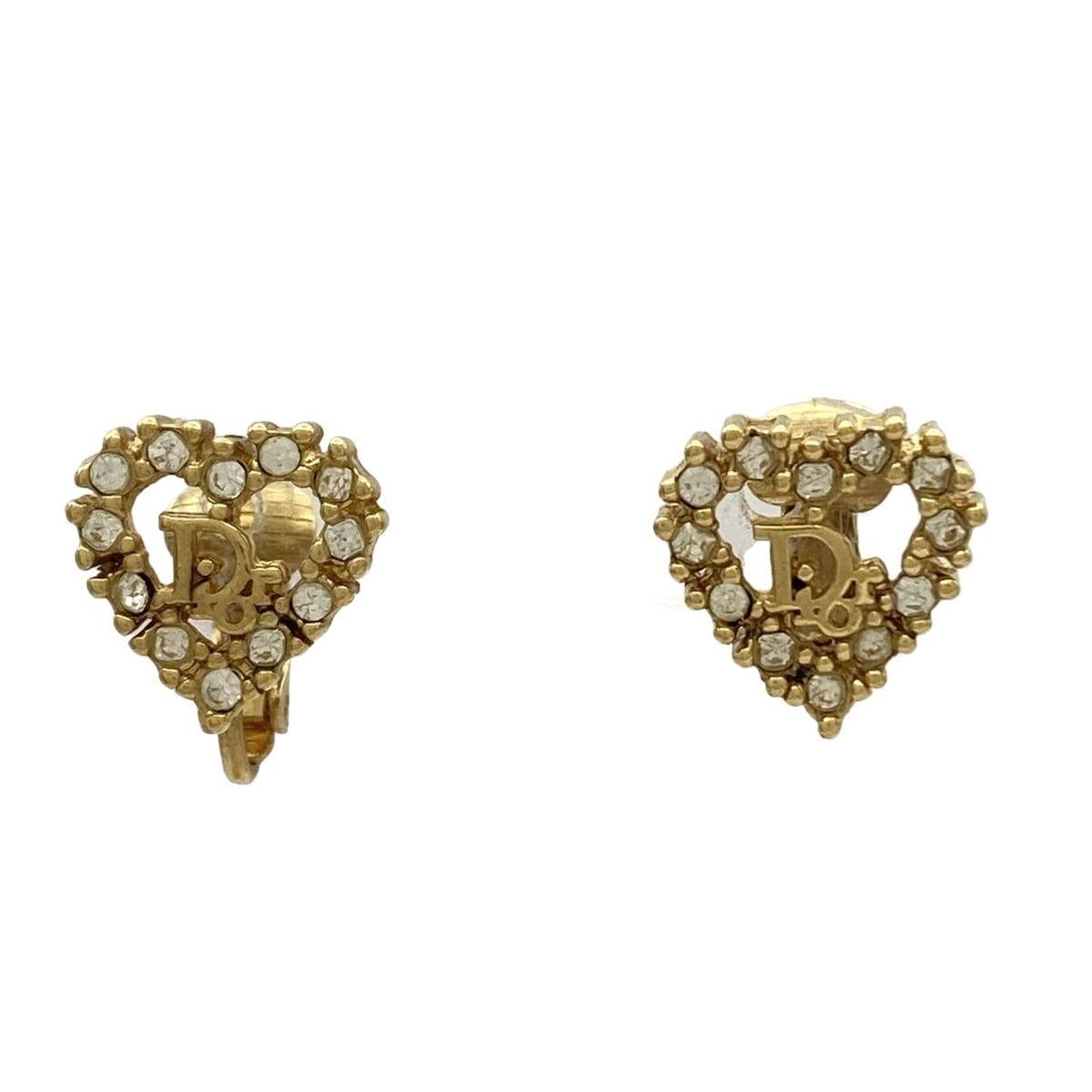 DIOR ChristianDior ディオール クリスチャンディオール イヤリング - ゴールド×クリア ハート