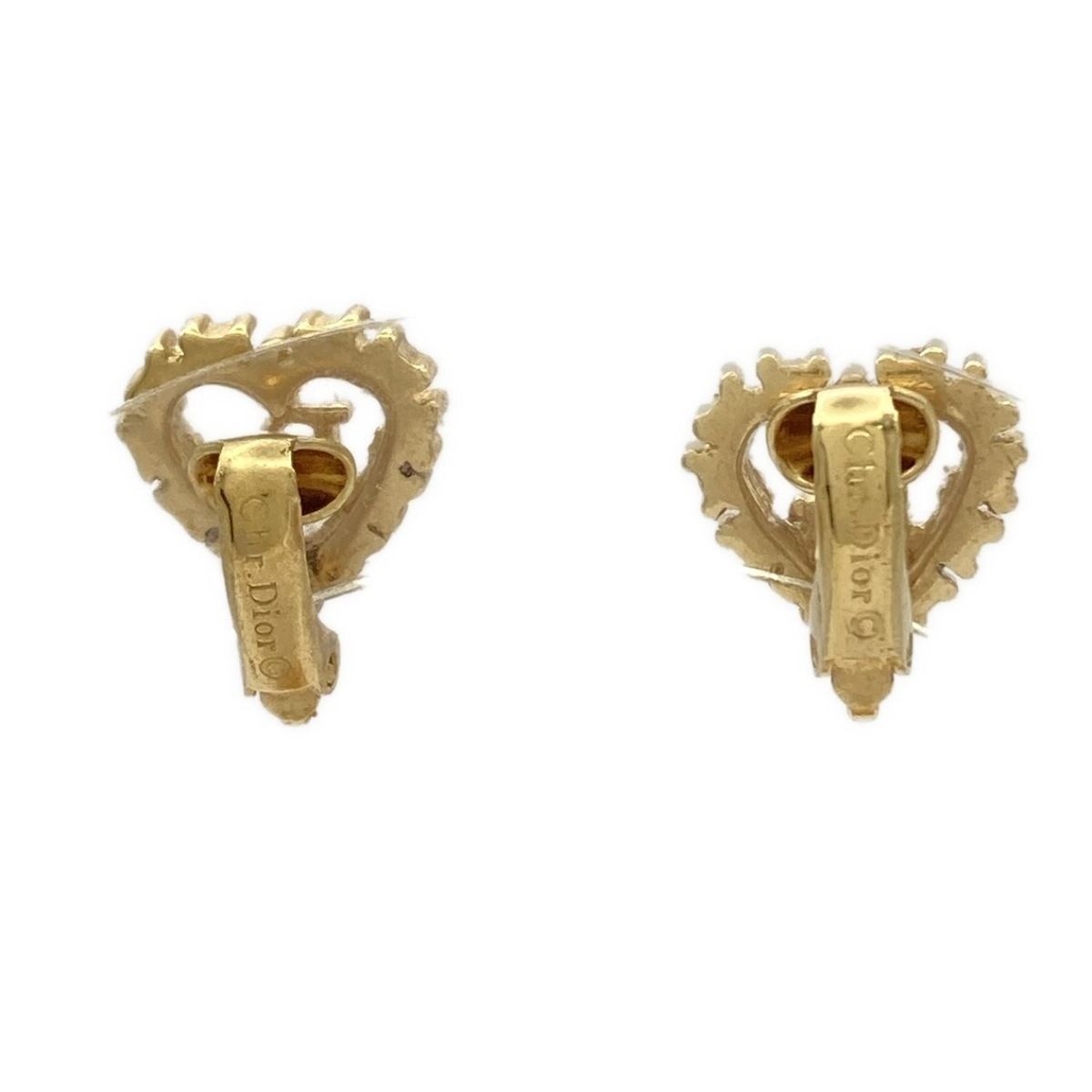 DIOR ChristianDior ディオール クリスチャンディオール イヤリング - ゴールド×クリア ハート