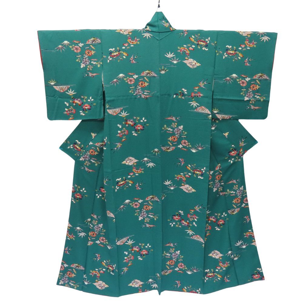 小紋 正絹 グリーン 京紅型 たたき染め 和装 呉服 和服 きもの レディース 女性
