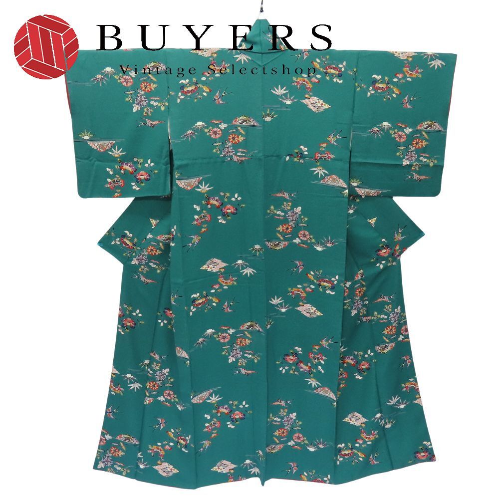 小紋 正絹 グリーン 京紅型 たたき染め 和装 呉服 和服 きもの レディース 女性