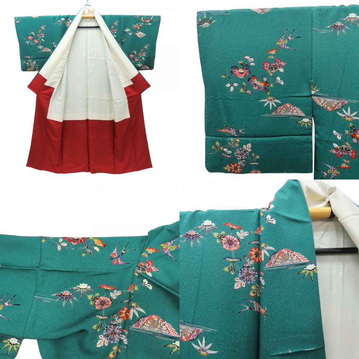  小紋 正絹 グリーン 京紅型 たたき染め 和装 呉服 和服 きもの レディース 女性 小紋 着物