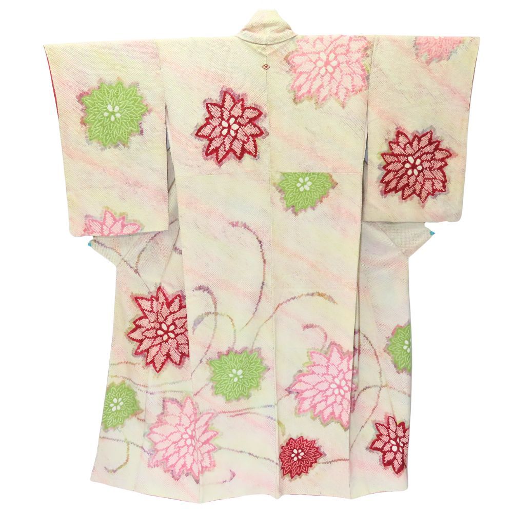 小紋 総絞り 正絹 アイボリー系 レッド 和装 呉服 和服 きもの レディース 女性