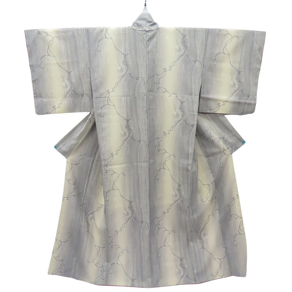 小紋 化学繊維 グレー系 ベージュ 和装 呉服 和服 きもの レディース 女性